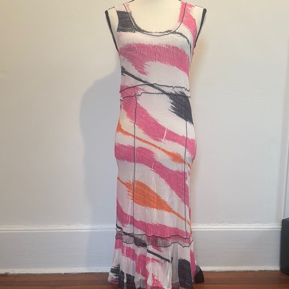 Komarov Pink and White Asymmetrical Maxi Dress